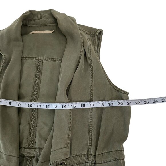 Max Jeans Olive Green Sleeveless Vest Waterfall Collar Adjustable Waist Womens M - Picture 4 of 12